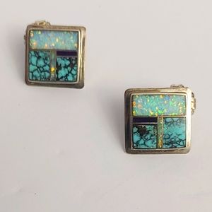 Turquoise Opal Silver Earrings